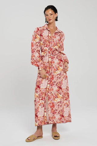 Winona Selca Button Up Midi Dress - Red Print