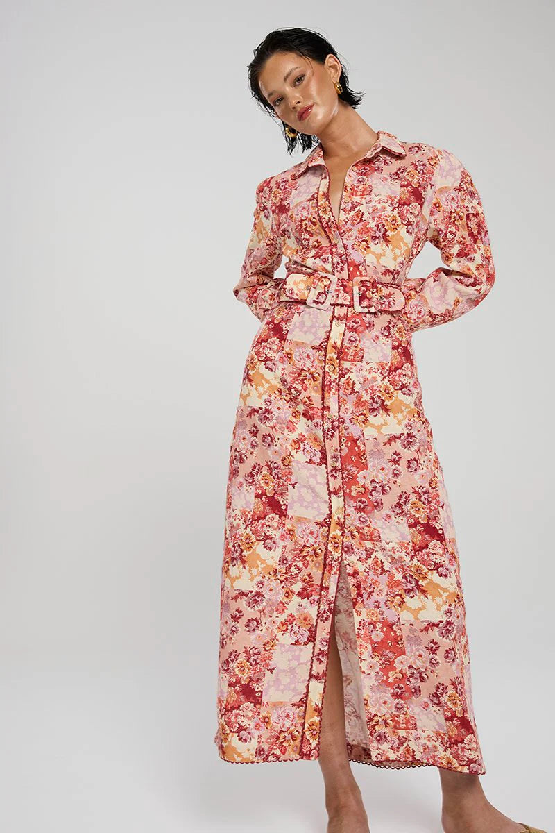 Winona Selca Button Up Midi Dress - Red Print