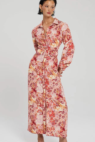 Winona Selca Button Up Midi Dress - Red Print