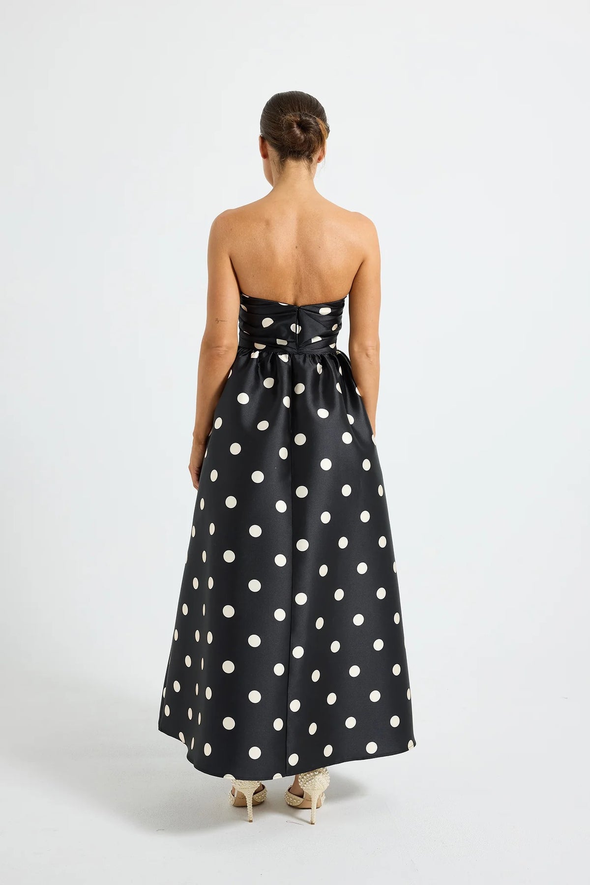 Pasduchas Dottie Strapless Midi Dress - Black & Cream