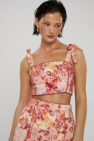 Winona Selca Bow Top - Red Print