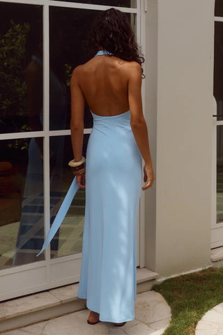 Runaway the Label Kaeli Tie Front Maxi Dress - Sky Blue