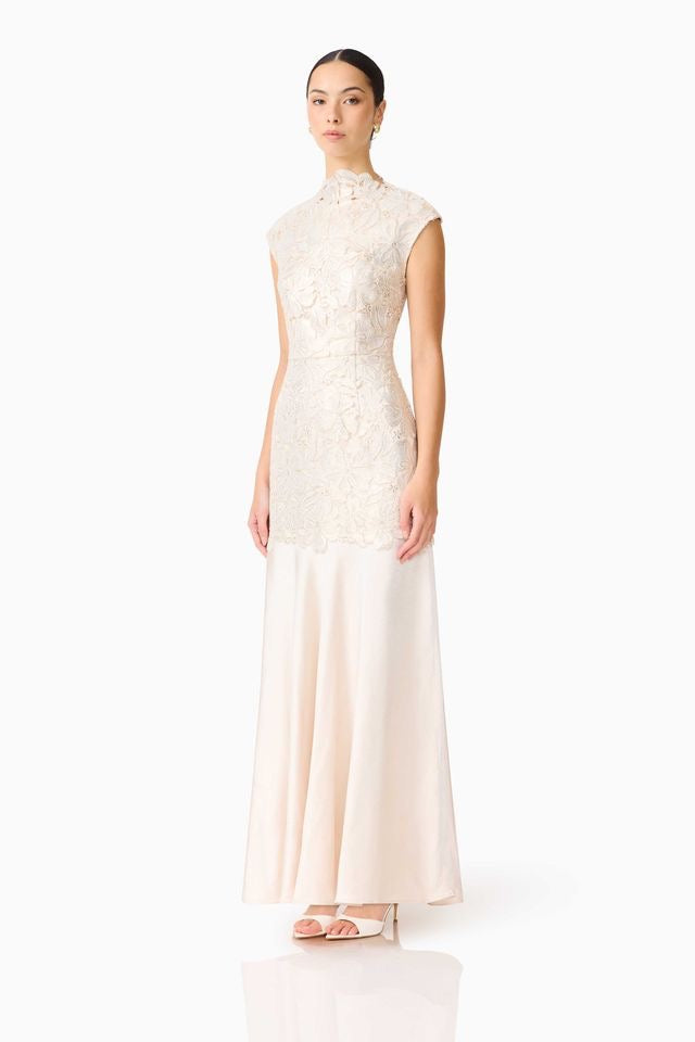 Elliatt Nicoletta High Neck Gown - White Gold