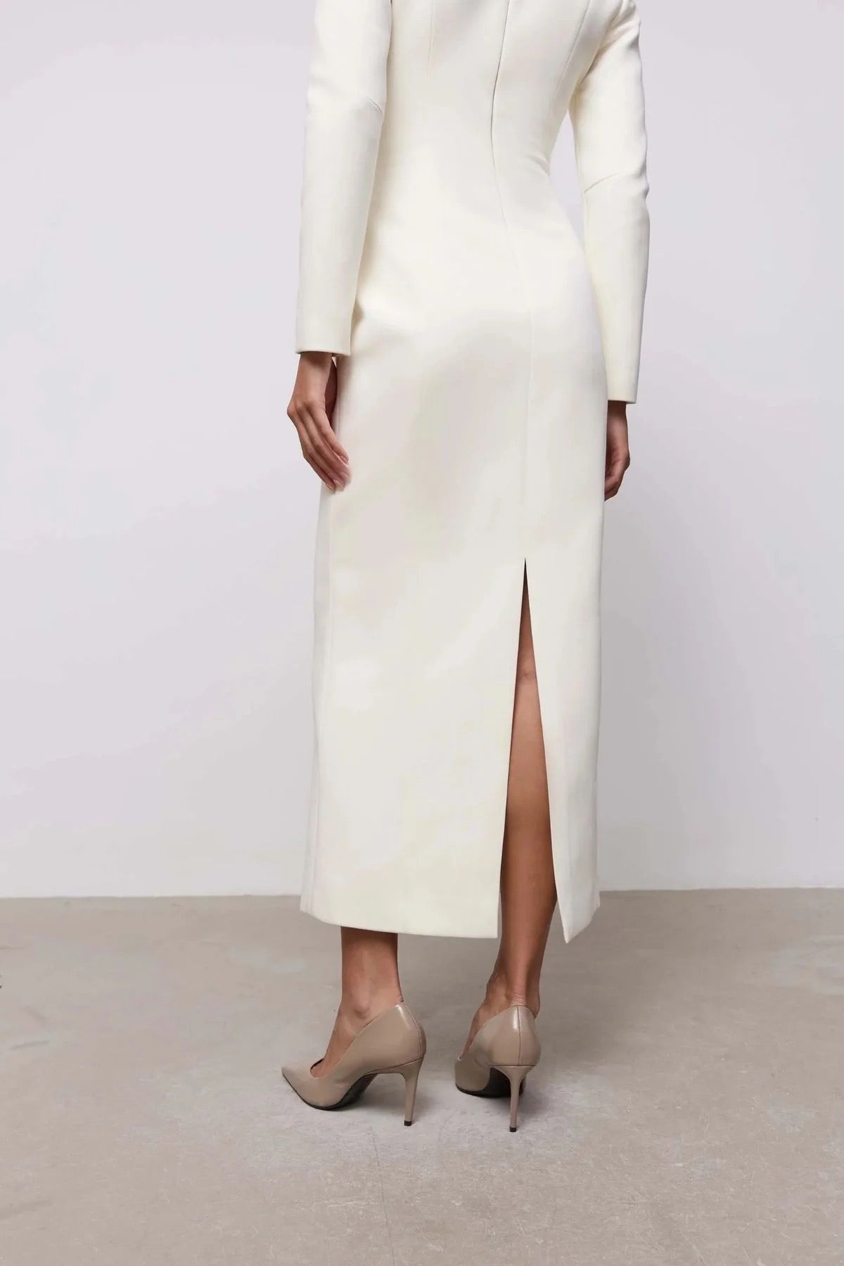 Odd Muse Zip Detial Midi Dress - Ecru