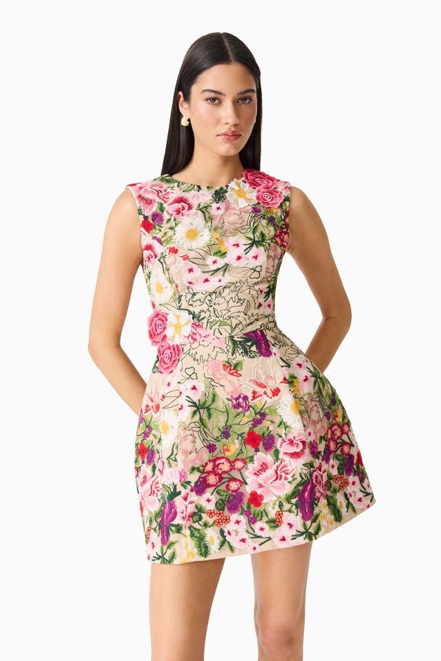 Elliatt Flora Mini Dress - Nude Multi Floral