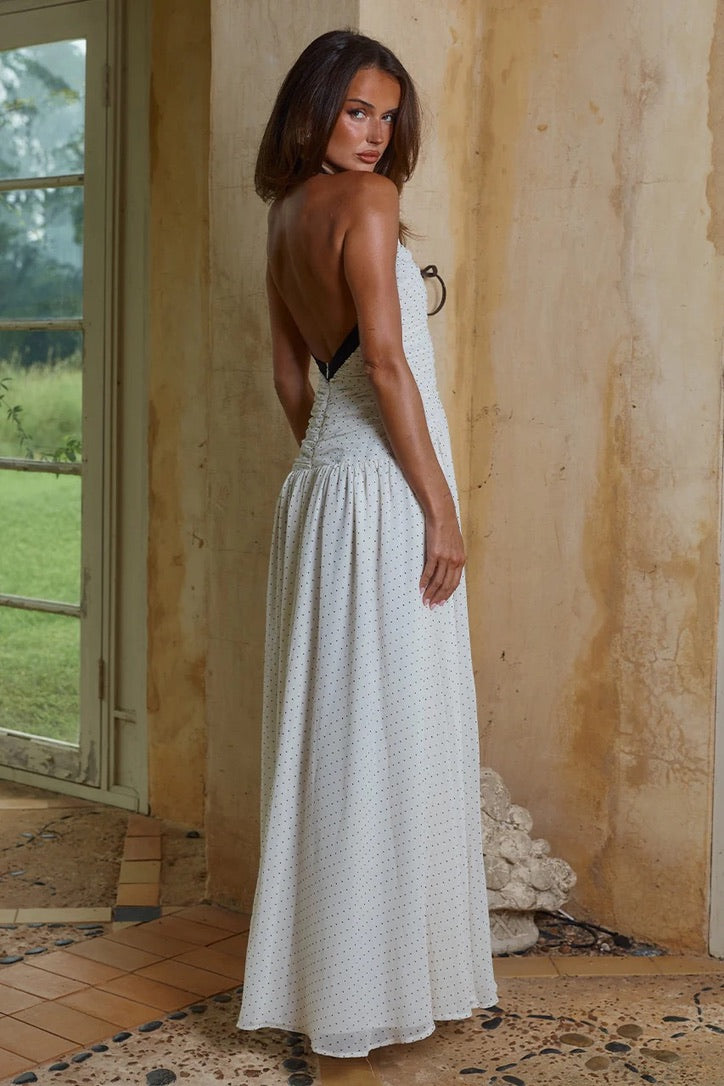 Runaway the Label Carolina Halter Ruched Maxi Dress - Polka