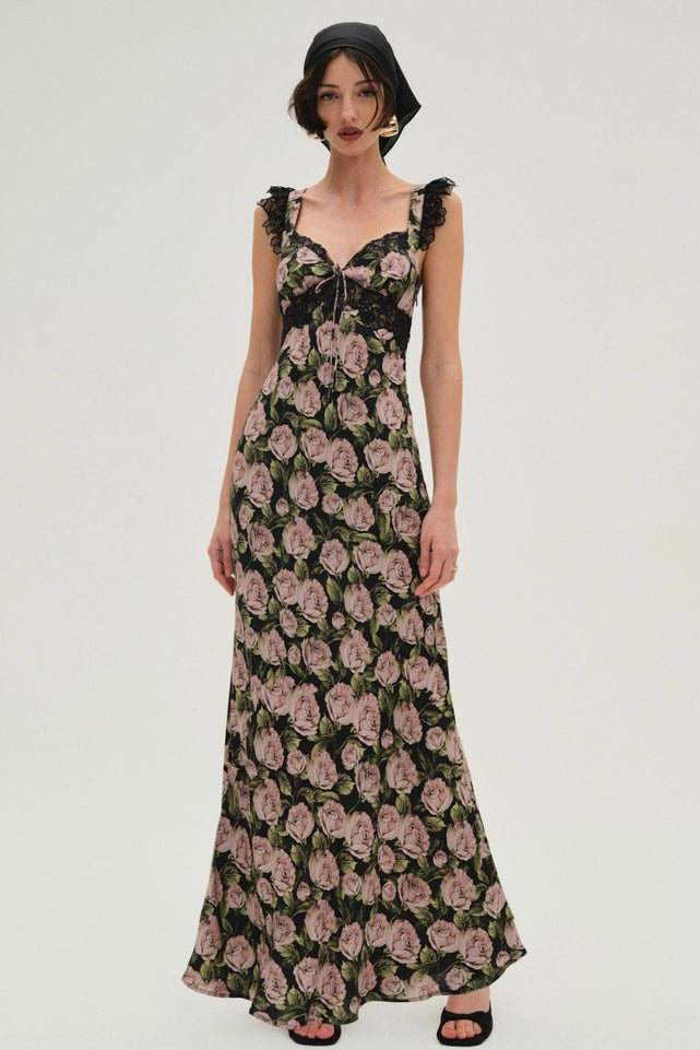 For Love & Lemons Fallen Rose Maxi - Black - Dress Hire AU For Love & Lemons Fallen Rose Maxi - Black - Dress Hire AU