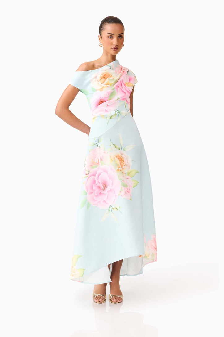 Elliatt Harper Asymmetrical Gown - Baby Blue Floral