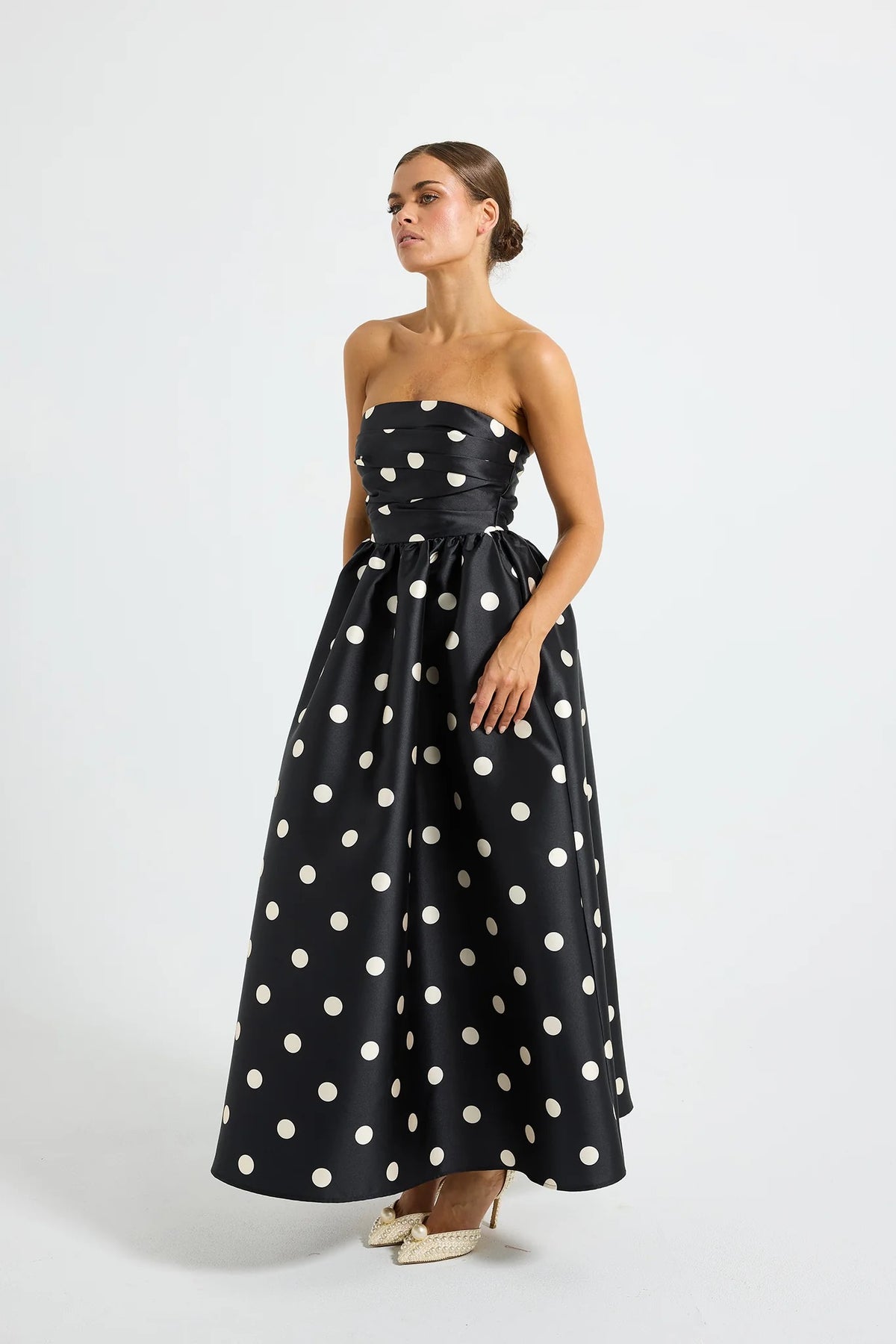 Pasduchas Dottie Strapless Midi Dress - Black & Cream