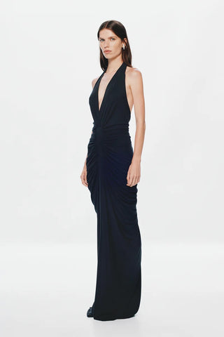 Misha Venus Gathered Cupro Dress - Black