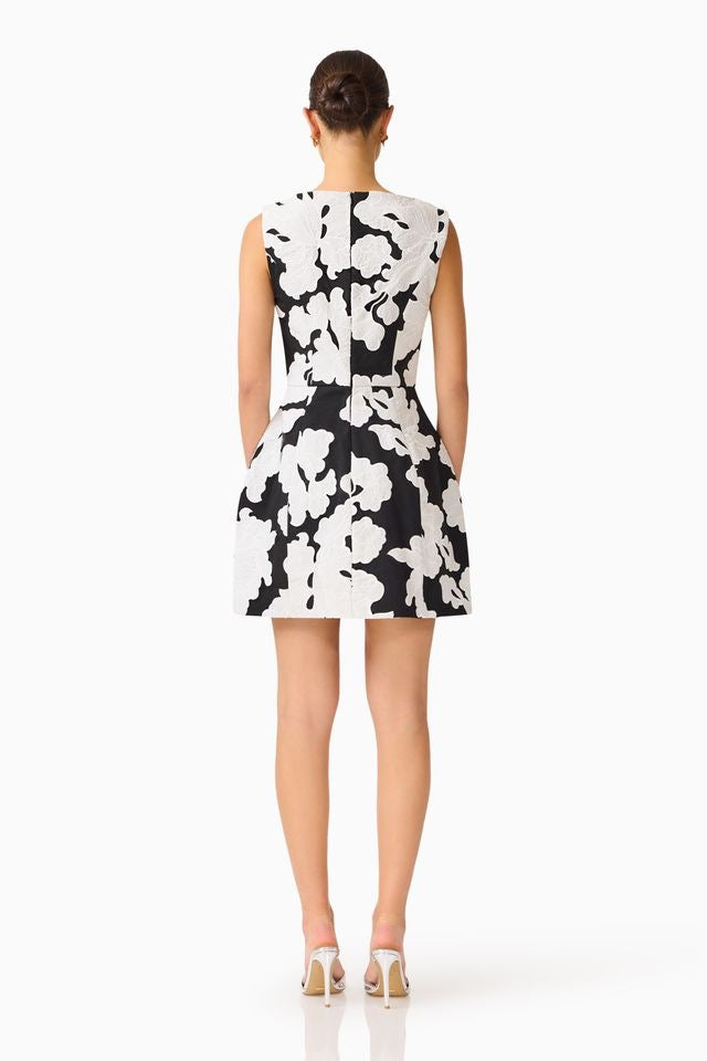 Elliatt Bloomnoir Mini Tulip Dress - Black & White
