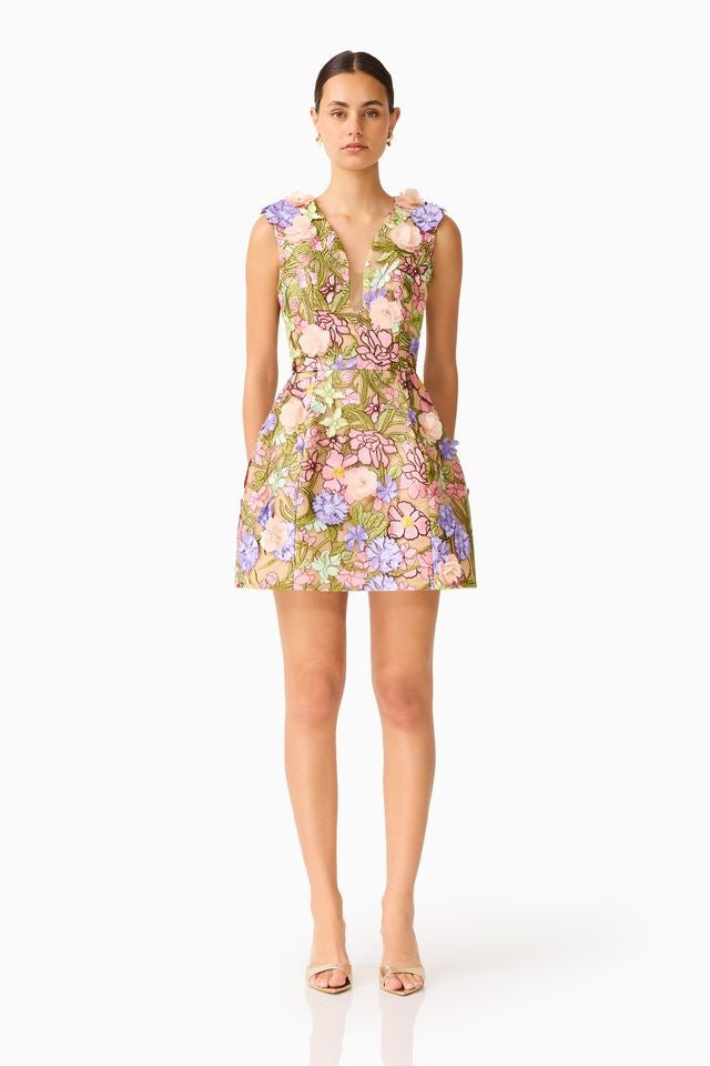 Elliatt Fiora Mini Tulip Dress - Green Multi