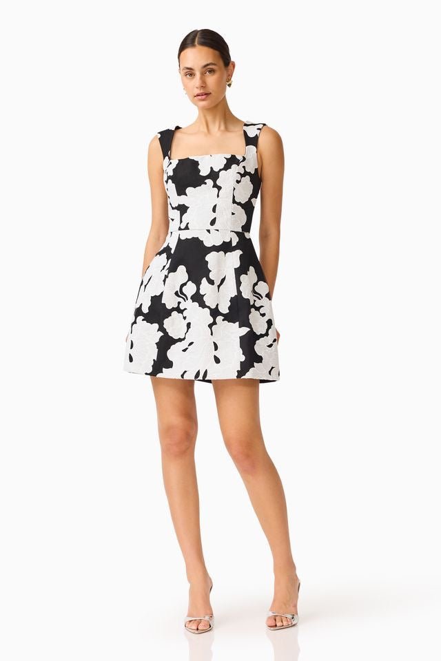 Elliatt Bloomnoir Mini Tulip Dress - Black & White