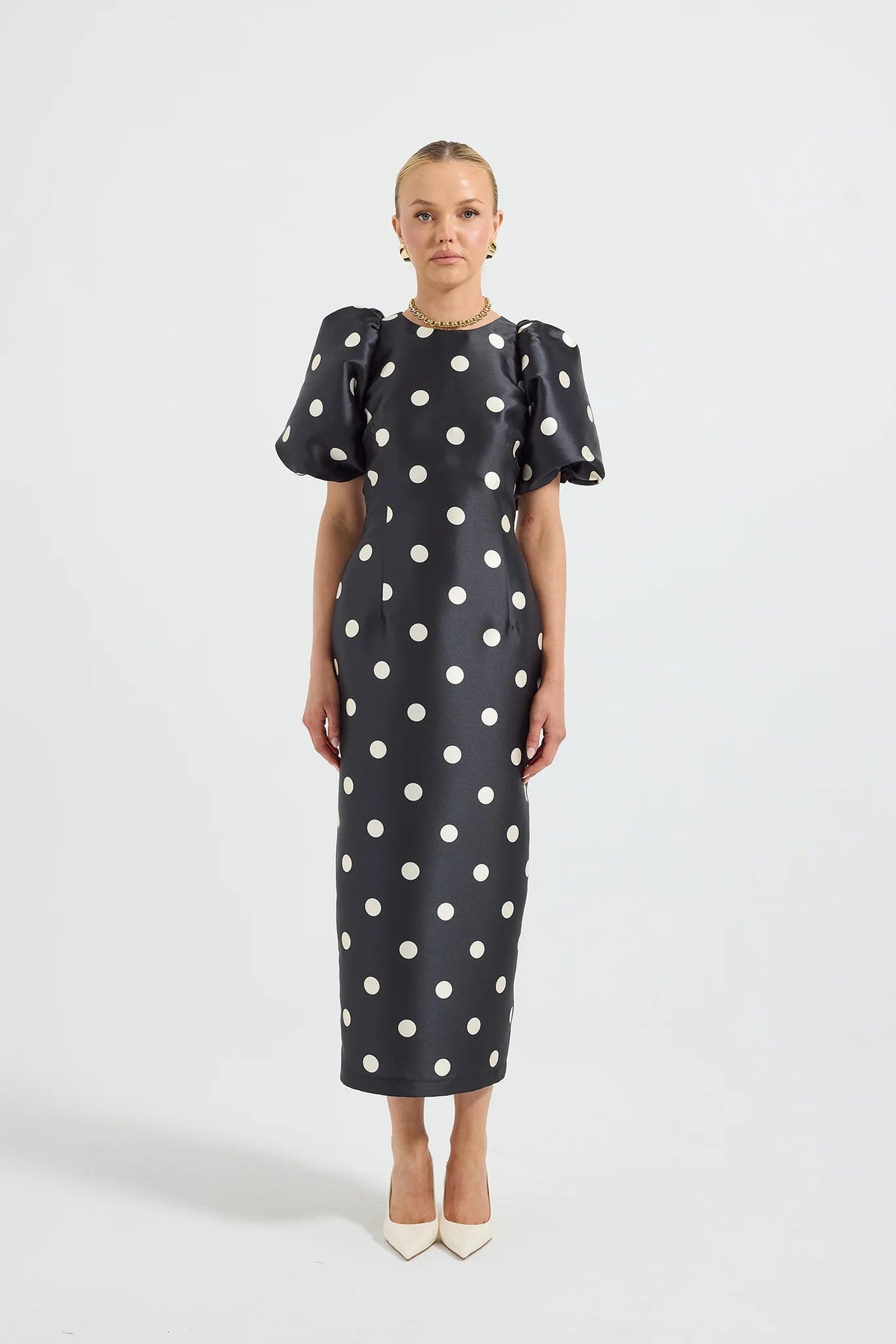 Pasduchas Dottie Sleeve Midi Dress - Black & Cream