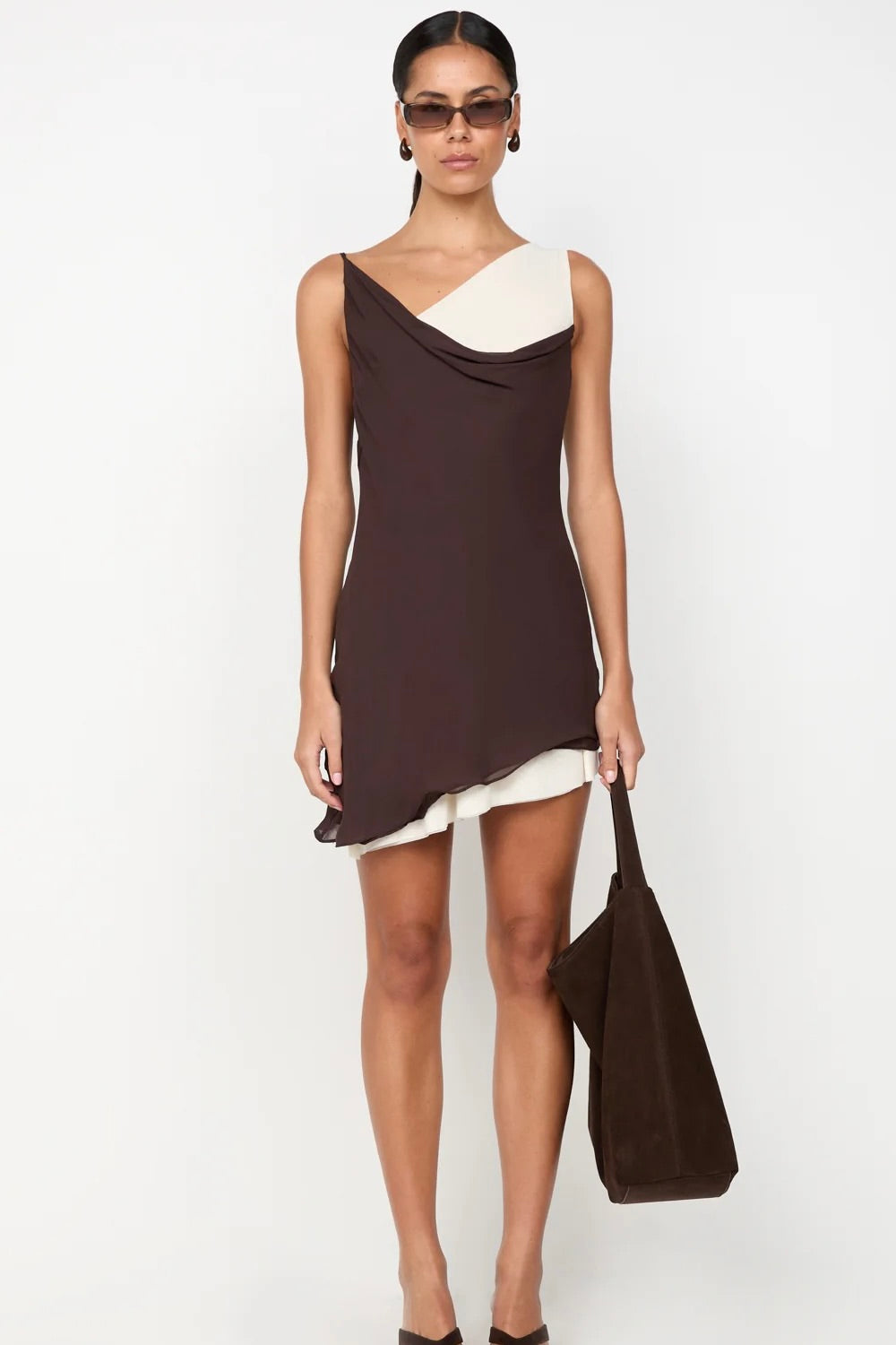 Bec & Bridge Jehnaya Asym Mini Dress - Dark Chocolate/Butter Cream