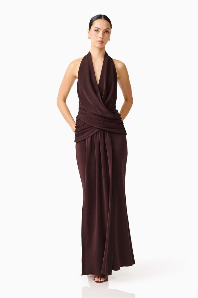 Elliatt Simone Cowl Neck Gown - Chocolate Brown