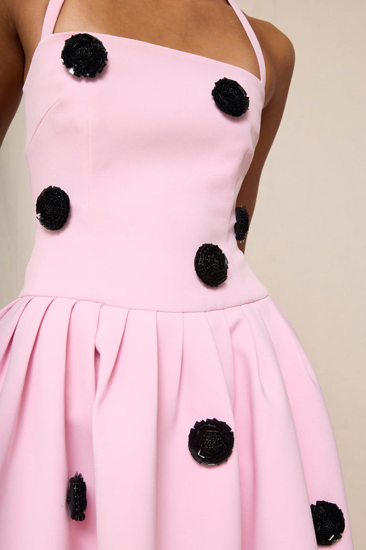 By Johnny Anita Spot Halter Dress - Pink Black