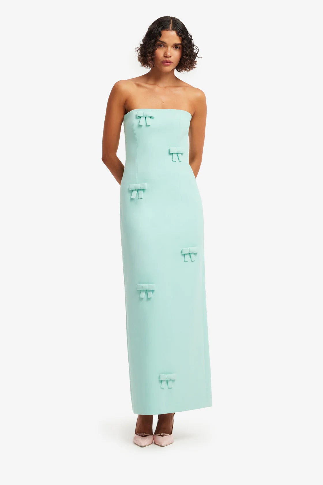 Leo Lin Rayna Bow Bustier Maxi Dress - Pale Turquoise
