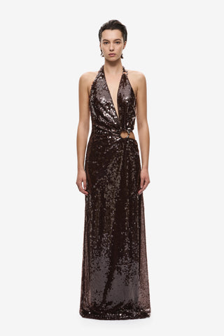 Misha The Devon Sequin Maxi Dress - Chocolate