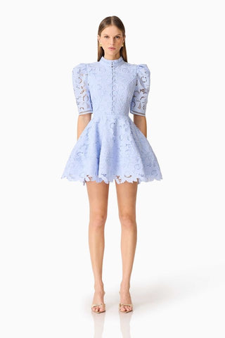 Elliatt Lacy Puff Sleeve Mini Dress - Powder Blue