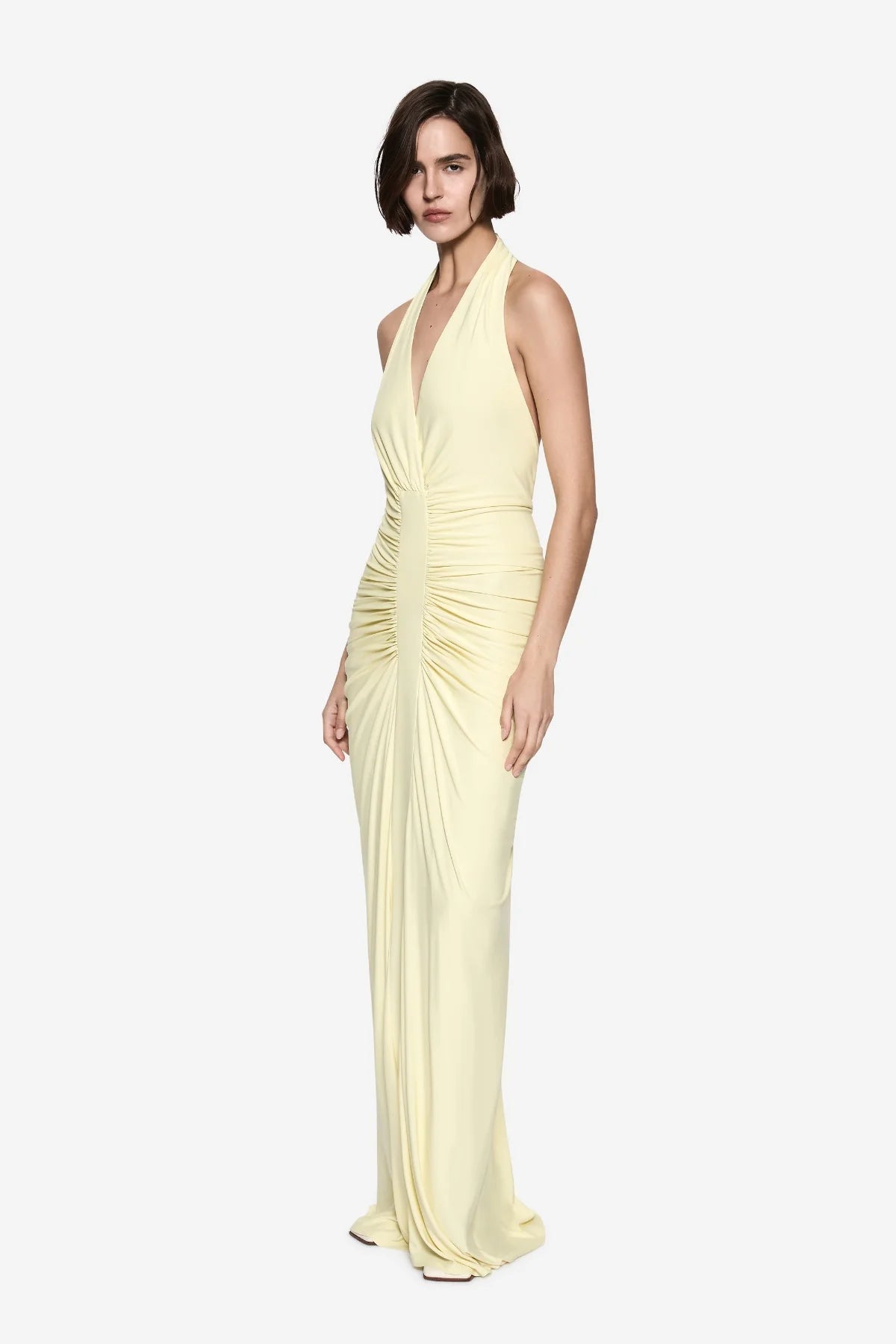 Misha Venus Gathered Cupro Dress - Lemon