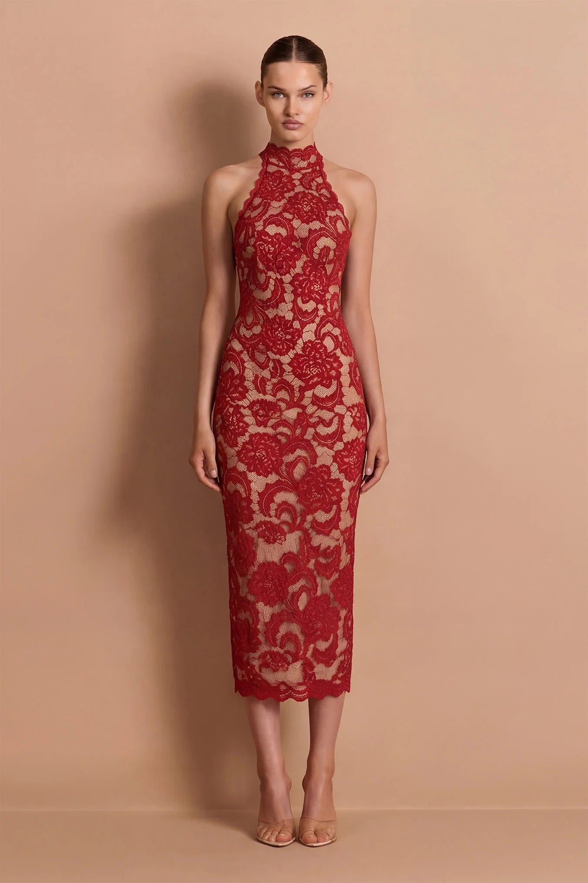 Nookie Alessia High Neck Midi Dress - Red