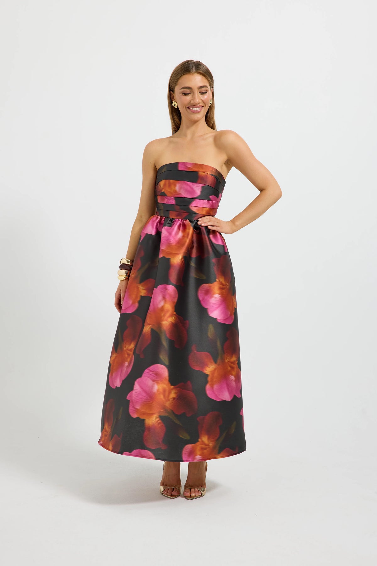 Pasduchas Ava Strapless Midi Dress - Spiced Floral