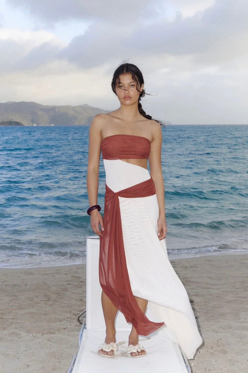 Bec & Bridge Ayla Strapless Dress - Rust & Cream