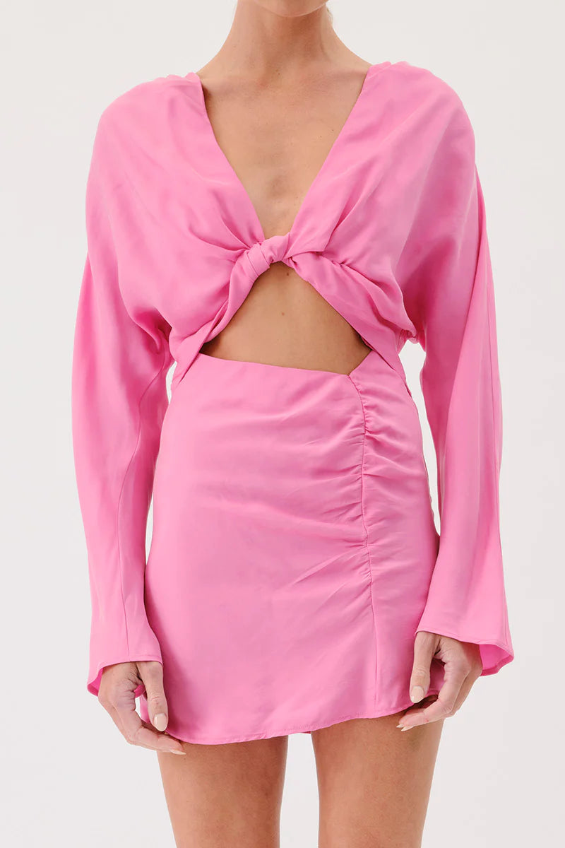 Suboo Jasper Long Sleeve Twist Front Mini Dress - Pink