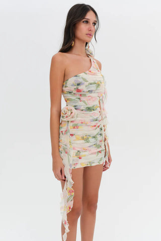 For Love & Lemons Abby One Shoulder Mini Dress - Multi
