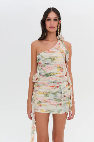 For Love & Lemons Abby One Shoulder Mini Dress - Multi