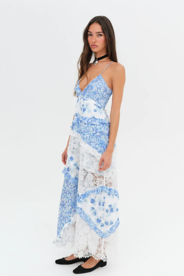 For Love & Lemons Rosalyn Maxi Dress - Blue