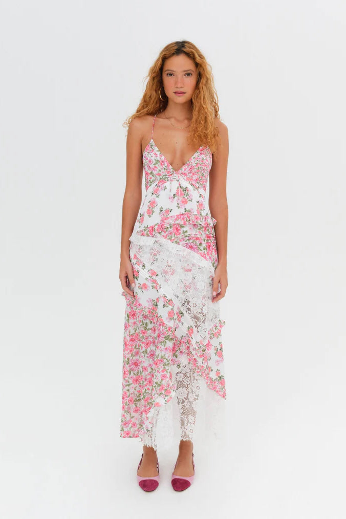fitted lace wedding dress For Love & Lemons Rosalyn Maxi Dress