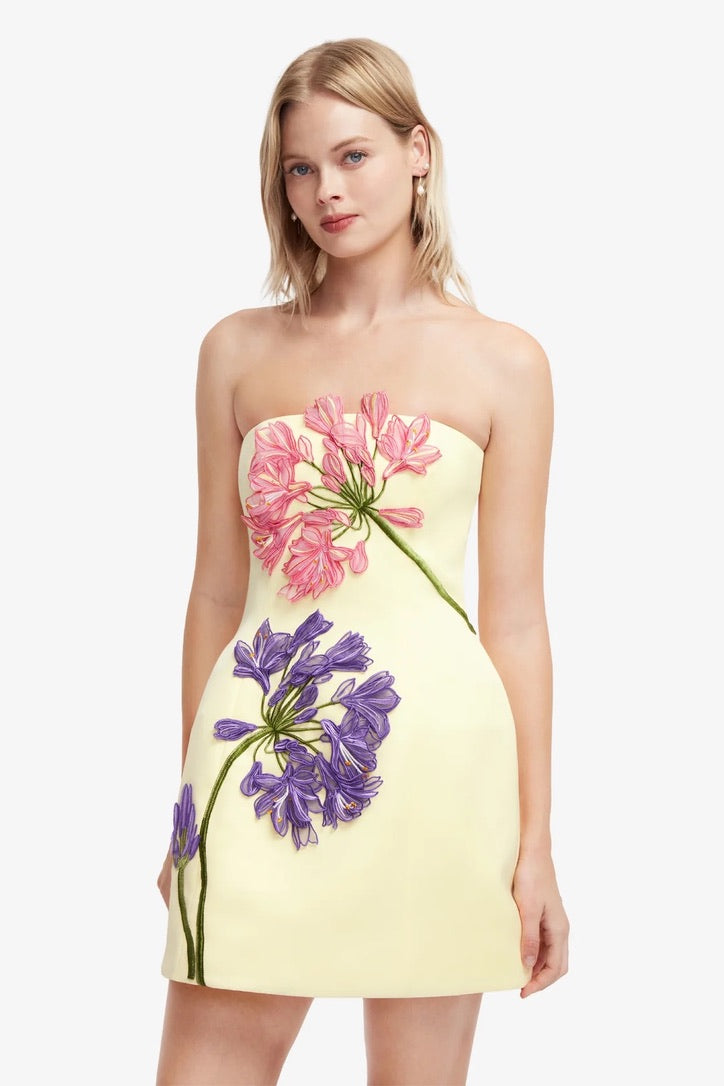 Leo Lin Roselle Applique Bustier Mini Dress - Agapanthus Print