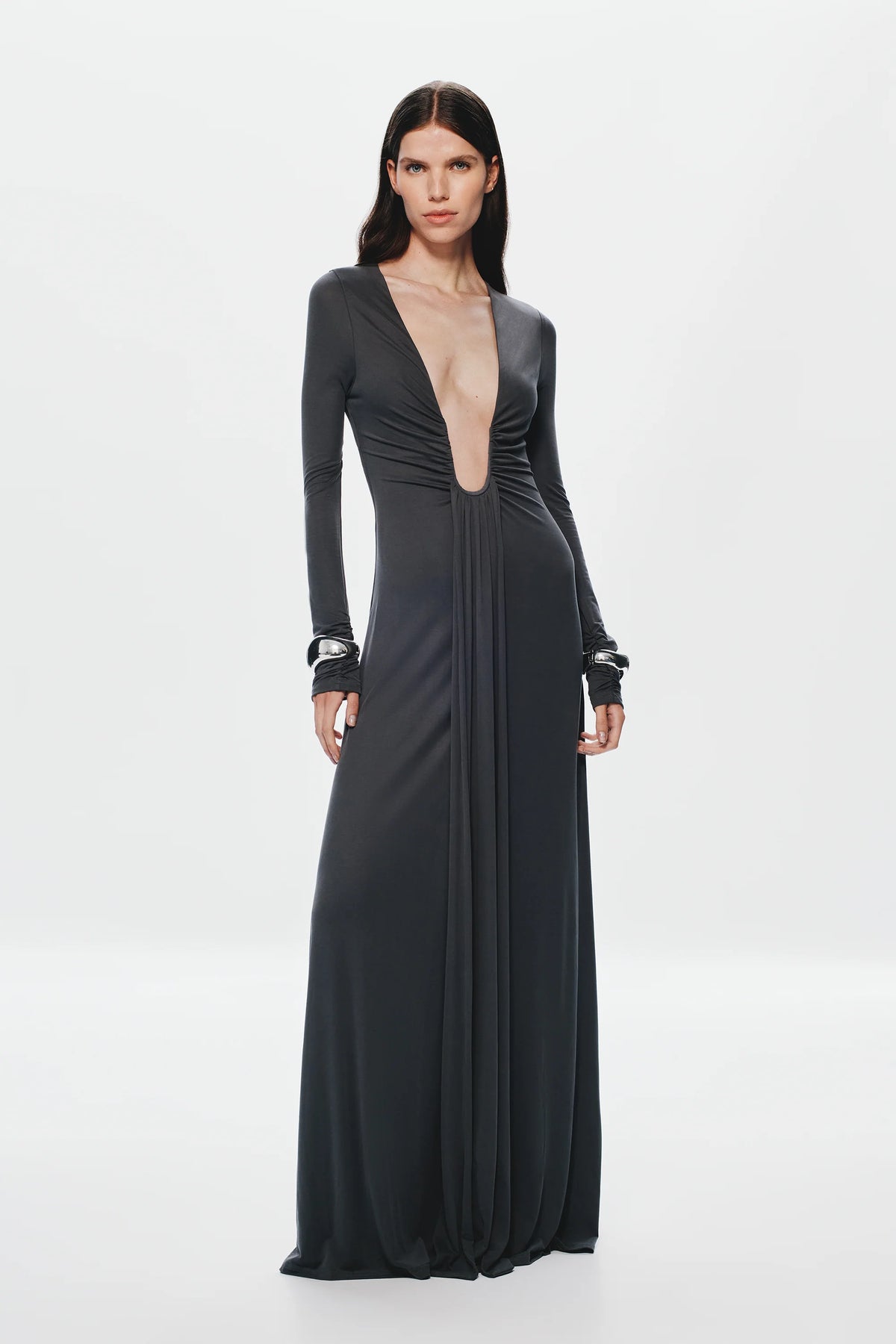 Misha Jennifer Cupro Long Sleeve Maxi Dress - Vulcan Grey