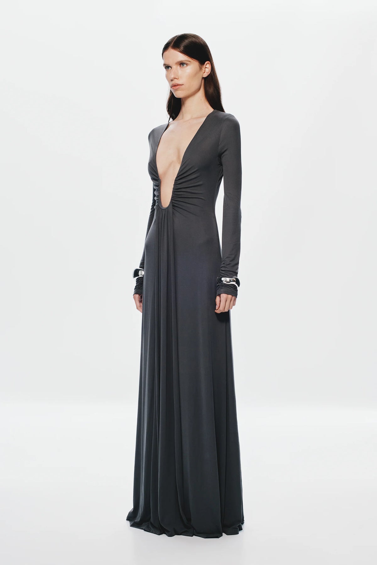 Misha Jennifer Cupro Long Sleeve Maxi Dress - Vulcan Grey