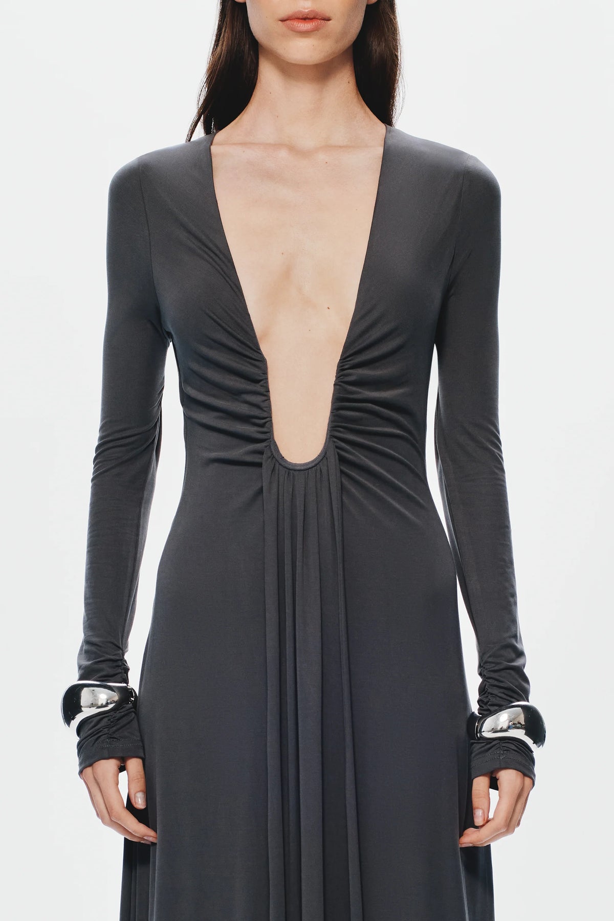 Misha Jennifer Cupro Long Sleeve Maxi Dress - Vulcan Grey