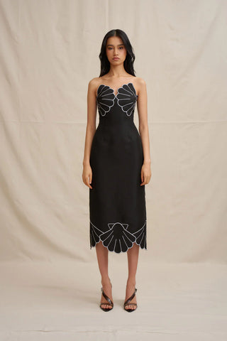 By Johnny Kimora Shell Strapless Midi Dress- Black & White