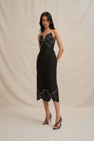 By Johnny Kimora Shell Strapless Midi Dress- Black & White