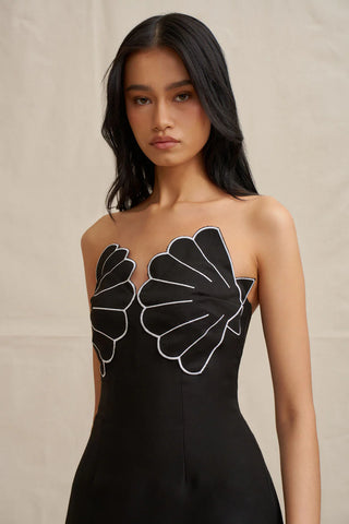 By Johnny Kimora Shell Strapless Midi Dress- Black & White