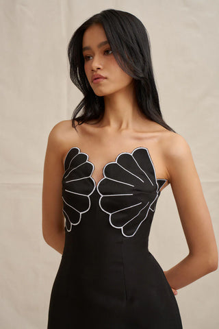 By Johnny Kimora Shell Strapless Midi Dress- Black & White