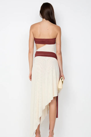 Bec & Bridge Ayla Strapless Dress - Rust & Cream