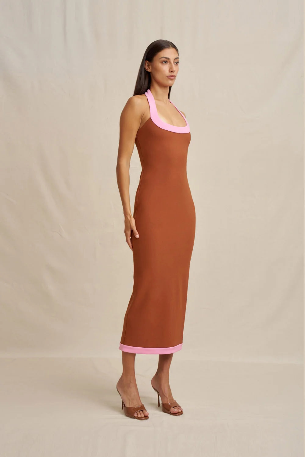 By Johnny Alexa Halter Midi Dress - Rust Pink