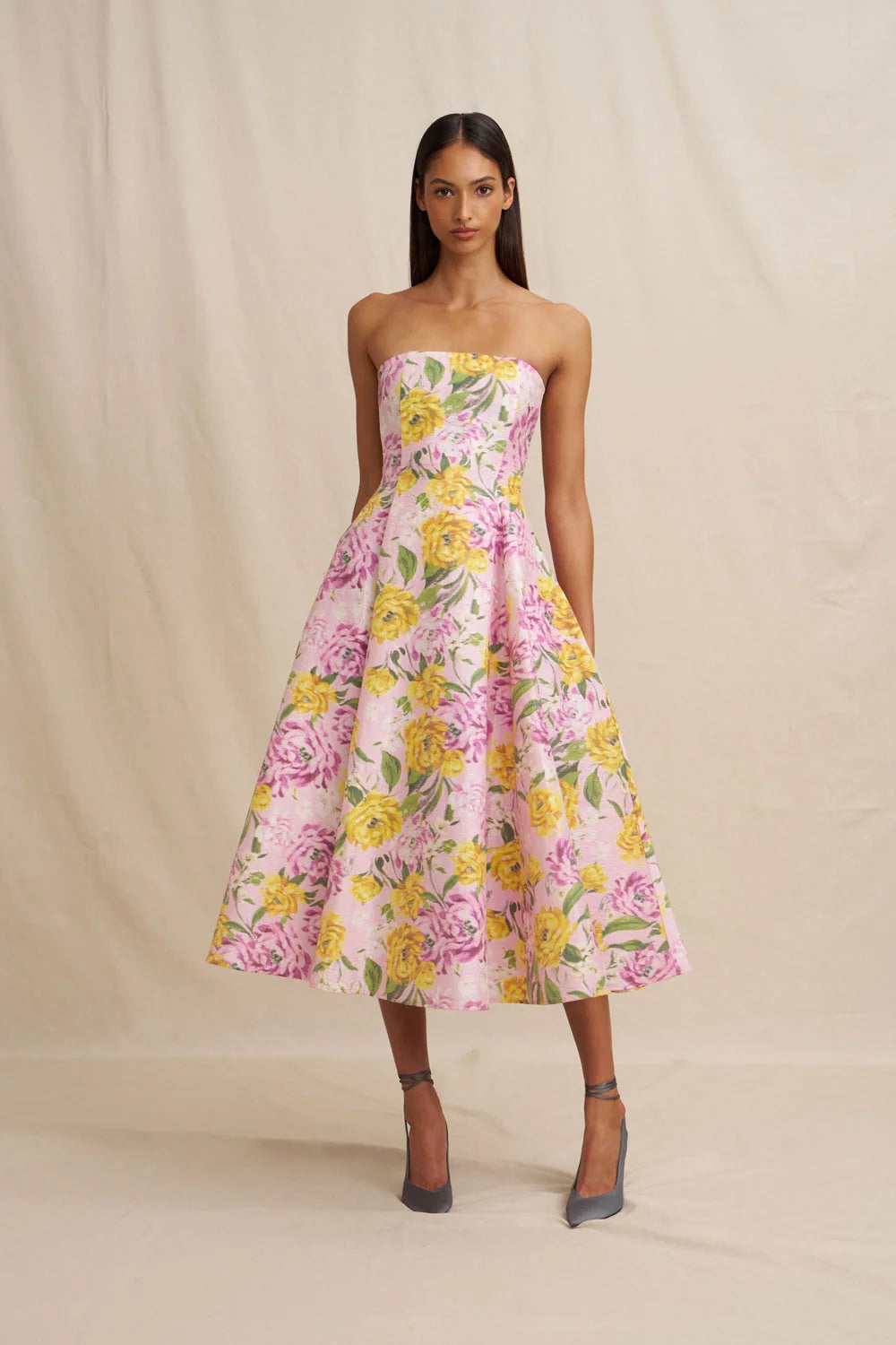 By Johnny Christina Panel Strapless Midi Dress - Lilac Floral
