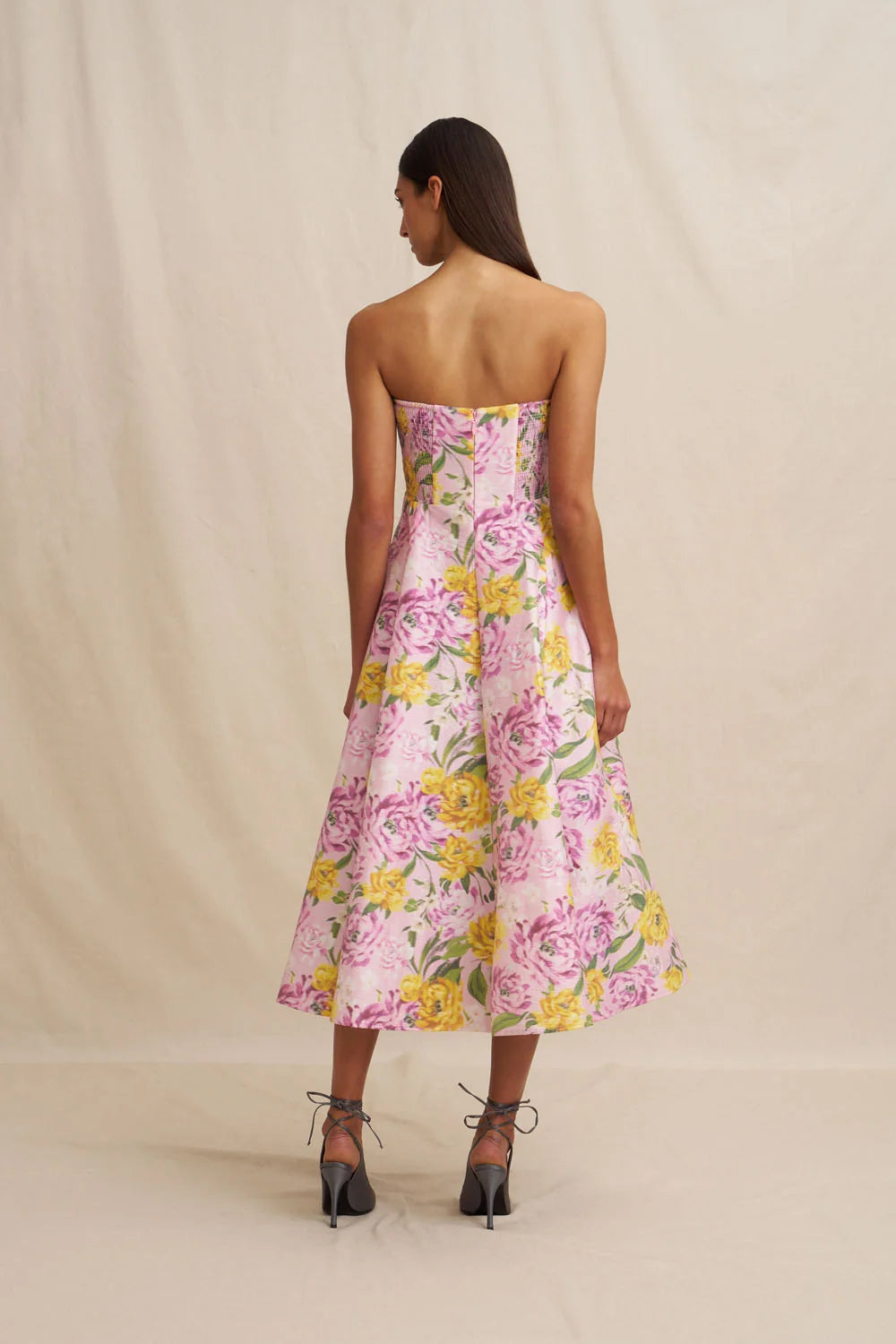 By Johnny Christina Panel Strapless Midi Dress - Lilac Floral