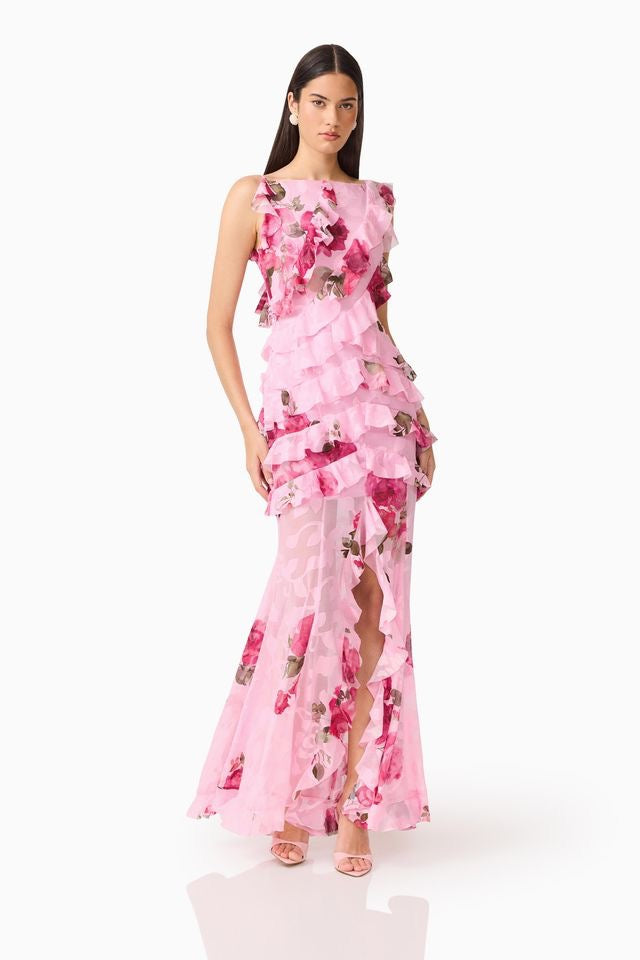 Elliatt Eleanora Sleeveless Ruffle Gown - Pink Multi