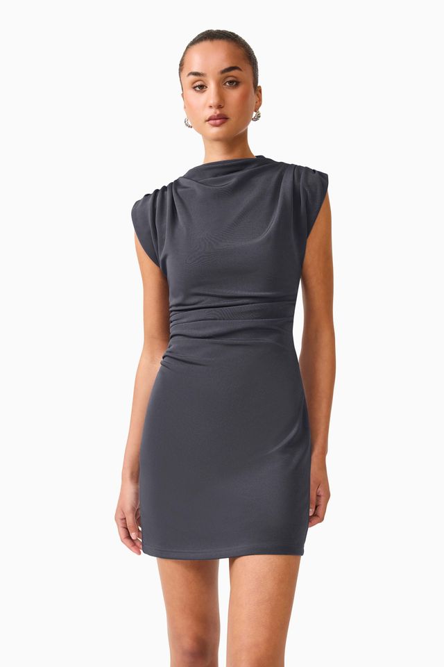 Elliatt Marisol High Neck Mini Dress - Charcoal