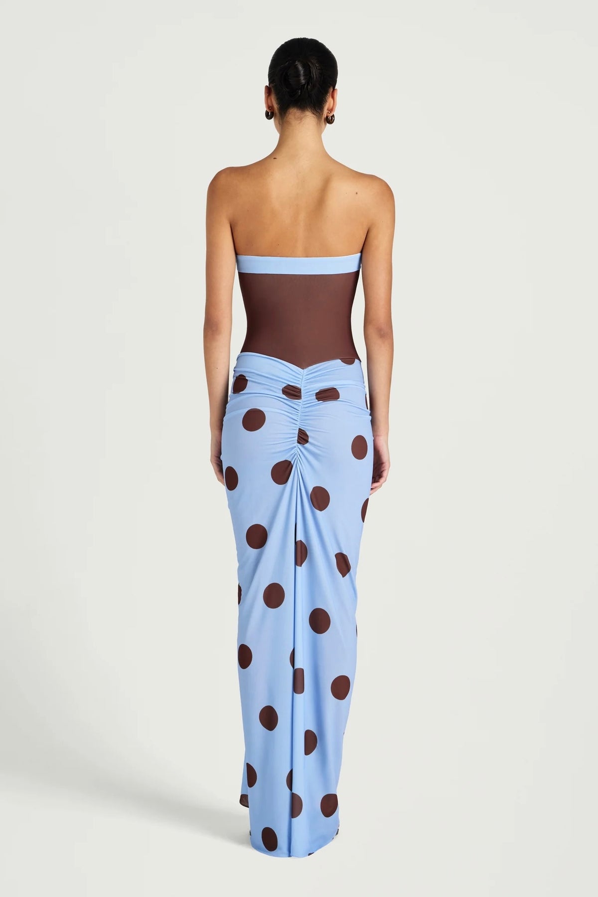 Benni Rumi Strapless Maxi Dress - Blue & Choc Polka