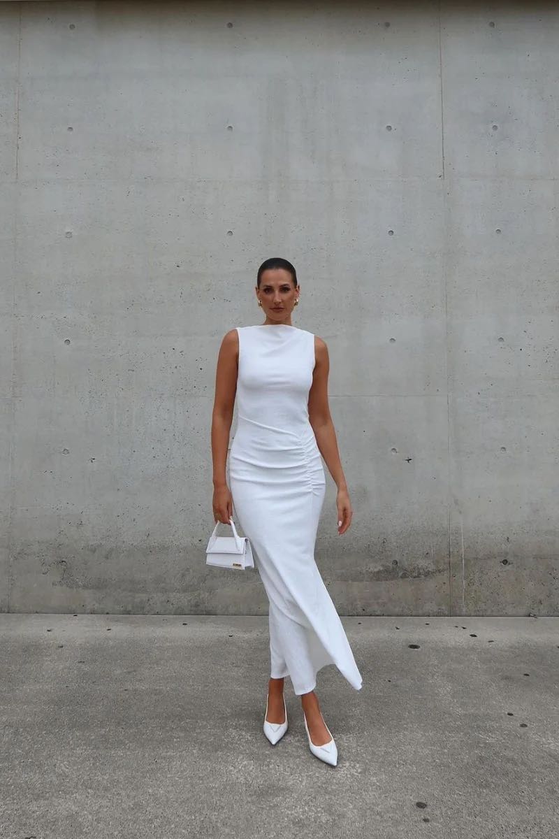 Suboo Jacqui Rouched Front Midi Dress - White
