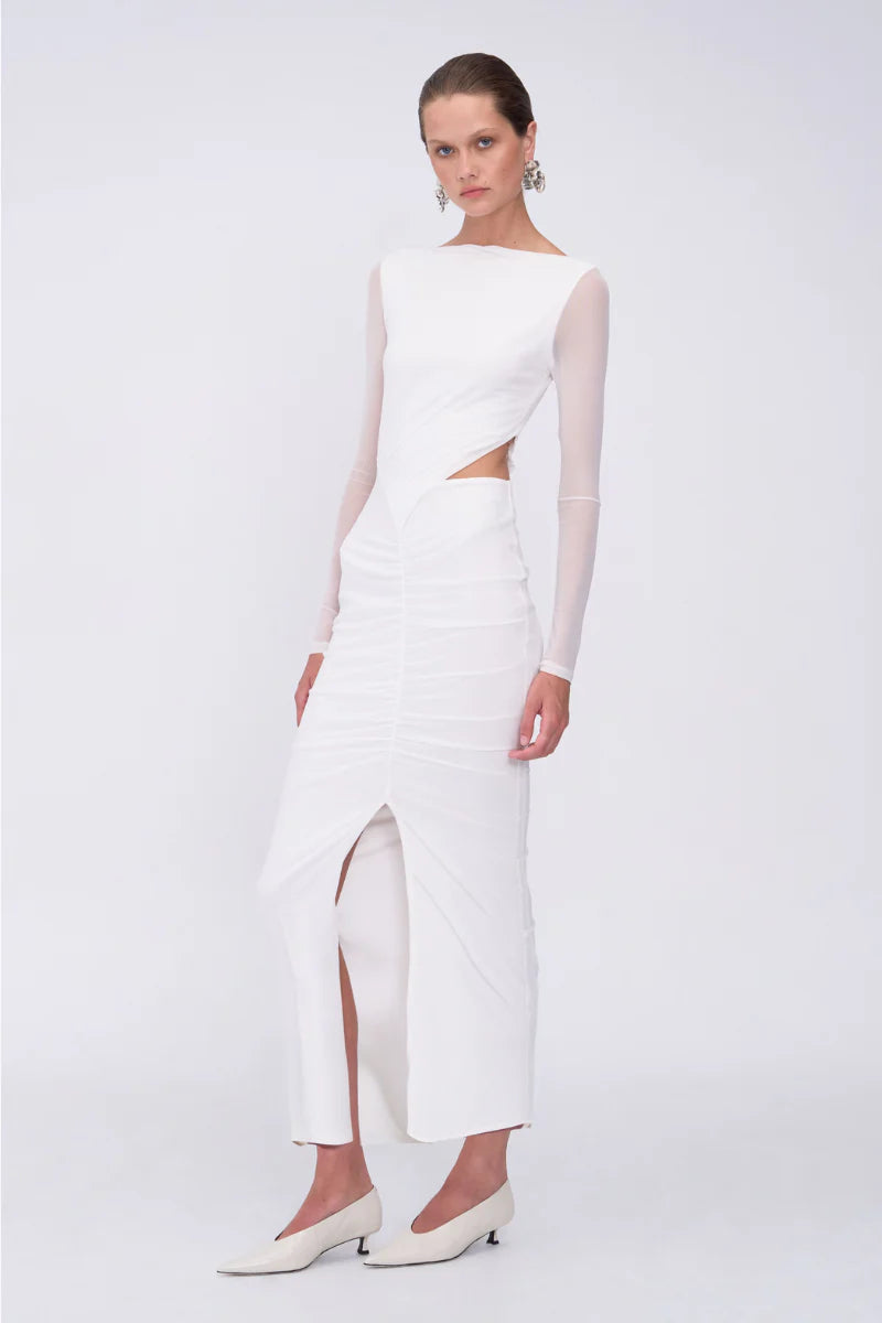 Suboo Christy Mesh Ruched Front Maxi Dress - White